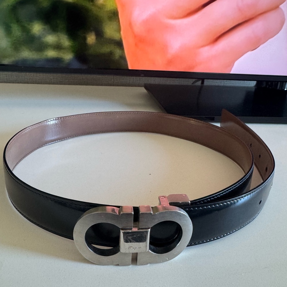 Men's Black Leather Belt with Silver Buckle